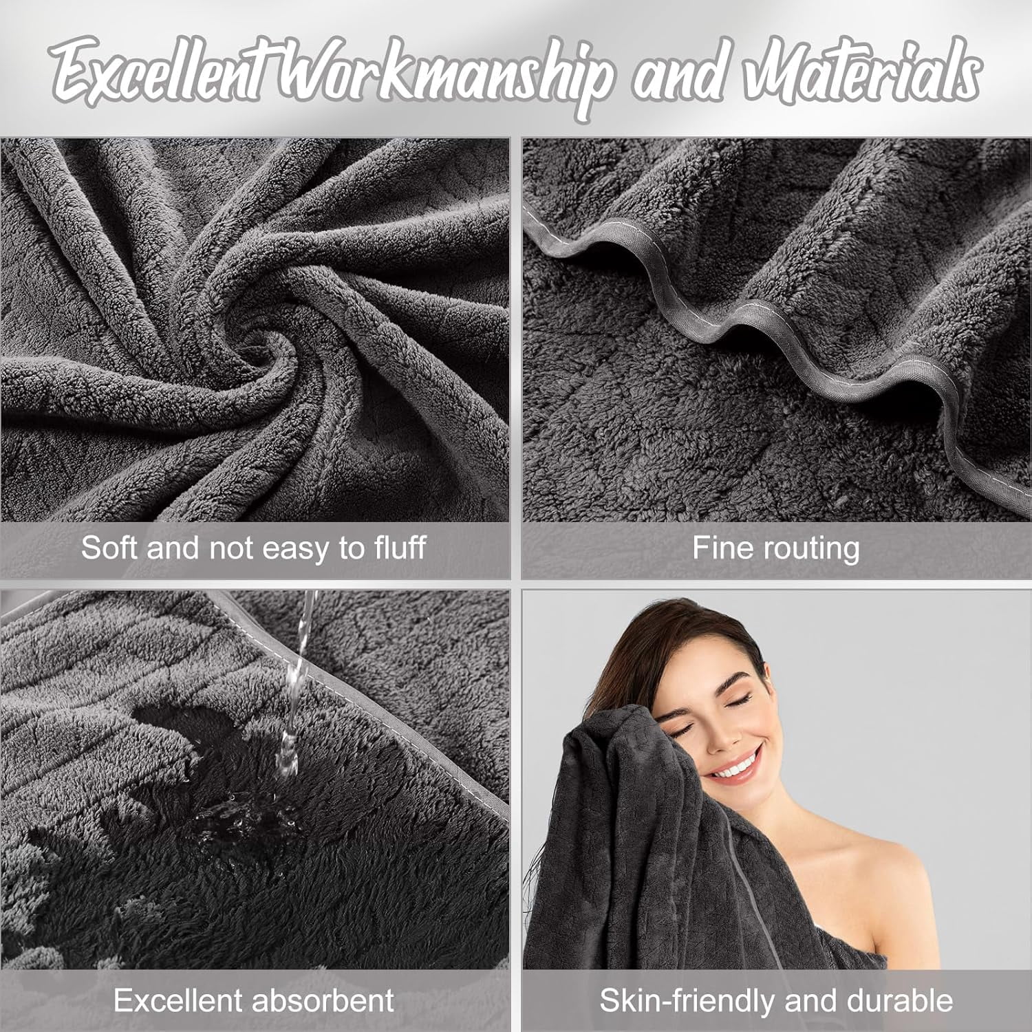 8 Pack Microfiber Bath Towels Bulk 27'' x 60'' Oversized Bath Towel Highly Absorbent Extra Large Shower Sheets Soft Drying for Beach Pool Bathroom Salon Party (Grey)