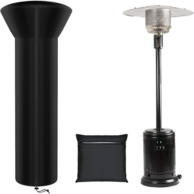 Lot de 2 Housses pour Chauffage de Patio Imperméables avec Fermeture Éclair et Sac de Rangement, Robustes, Anti-Déchirure, Anti-Neige, Résistantes au Vent, Anti-Poussière, pour Chauffage de Patio, Noir