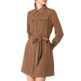 thumbnail image 6 of Allegra K Women's Contrast Line Long Sleeves Belted Waist Dress with Pockets, 6 of 7