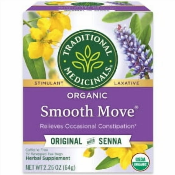 Traditional Medicinals Organic Smooth Move Senna Tea Bags for Constipation Relief, 32 Count