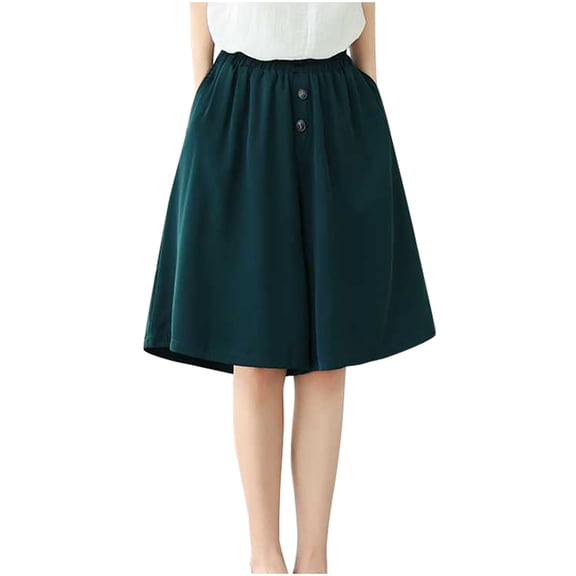 Summer Cotton Linen Bermuda Shorts Loose Fit Elastic Waist Knee Length Womens Casual Beach Shorts with Pockets (XL, Green)