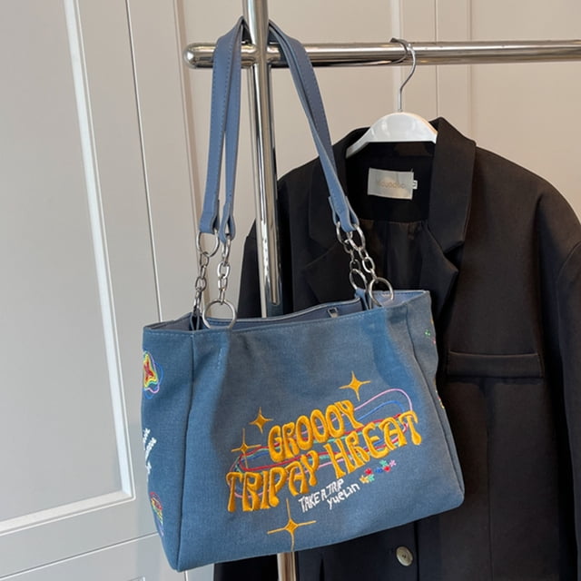 Bolso de mano con letras bordadas para mujer bolso de mano de lona bolso de trabajo de viaje de gran capacidad
