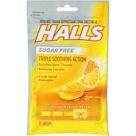 Halls, Sugar Free Honey Lemon Cough Drops, 25 Pcs