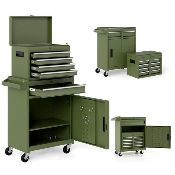Rolling Tool Chest Cabinet With Five Drawers, Detachable Top Toolbox Storage Cart, Heavy Duty Metal Organizer With Lockable Universal Wheels, Utility Workstation For Garage Workshop, 1 Pack