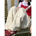 thumbnail image 2 of HOUZHOU-Pantalones deportivos de pierna ancha para mujer, pantalón de chándal Harajuku con estampado de amor, color Beige, estilo coreano, 2 of 4