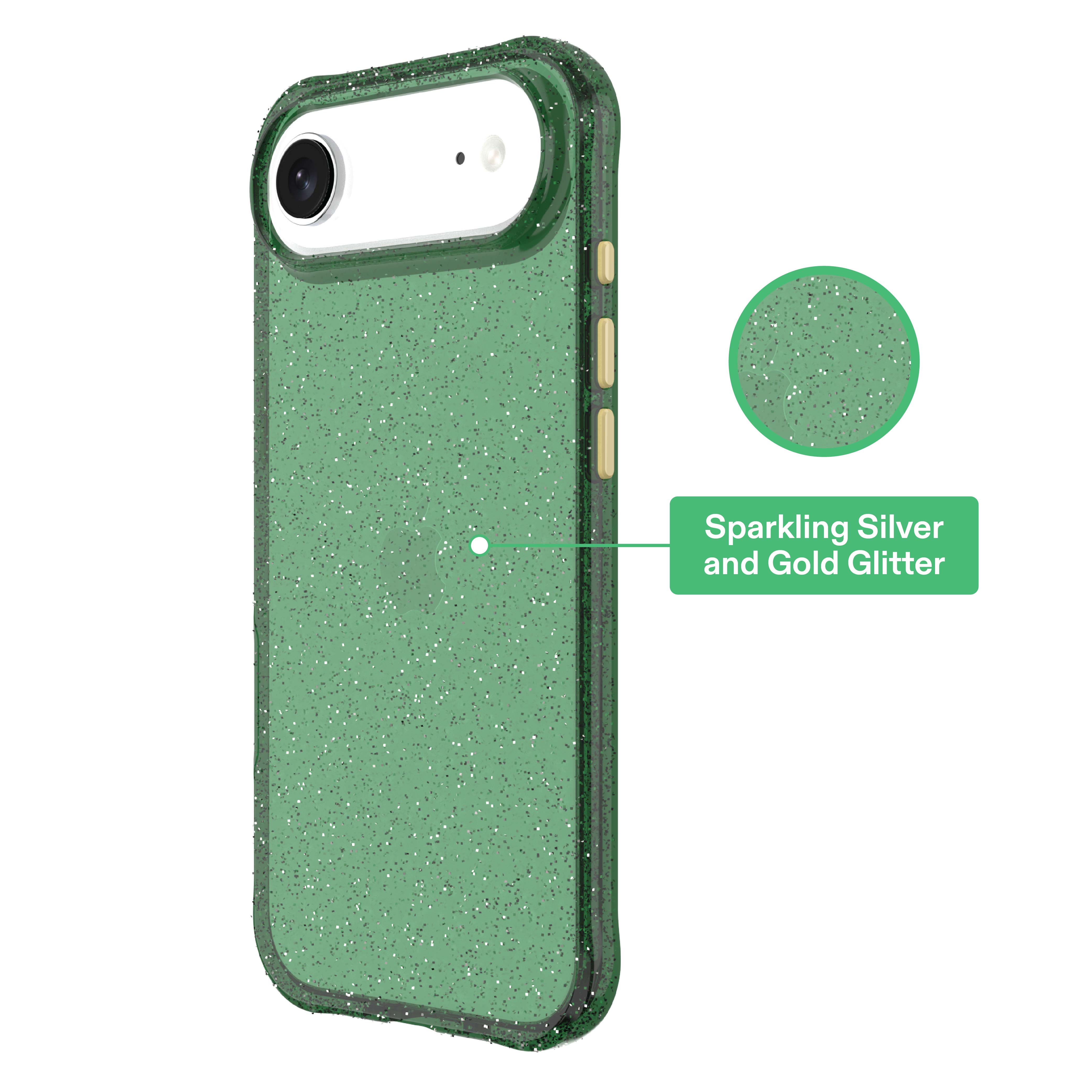 onn Sparkle Phone Case for iPhone Air - Green with Gold Glitter