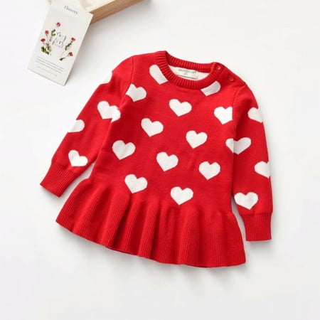 

One opening Girl s Dress Wool Knitting Sweater Heart Printed Lace Short Pullover for Kids