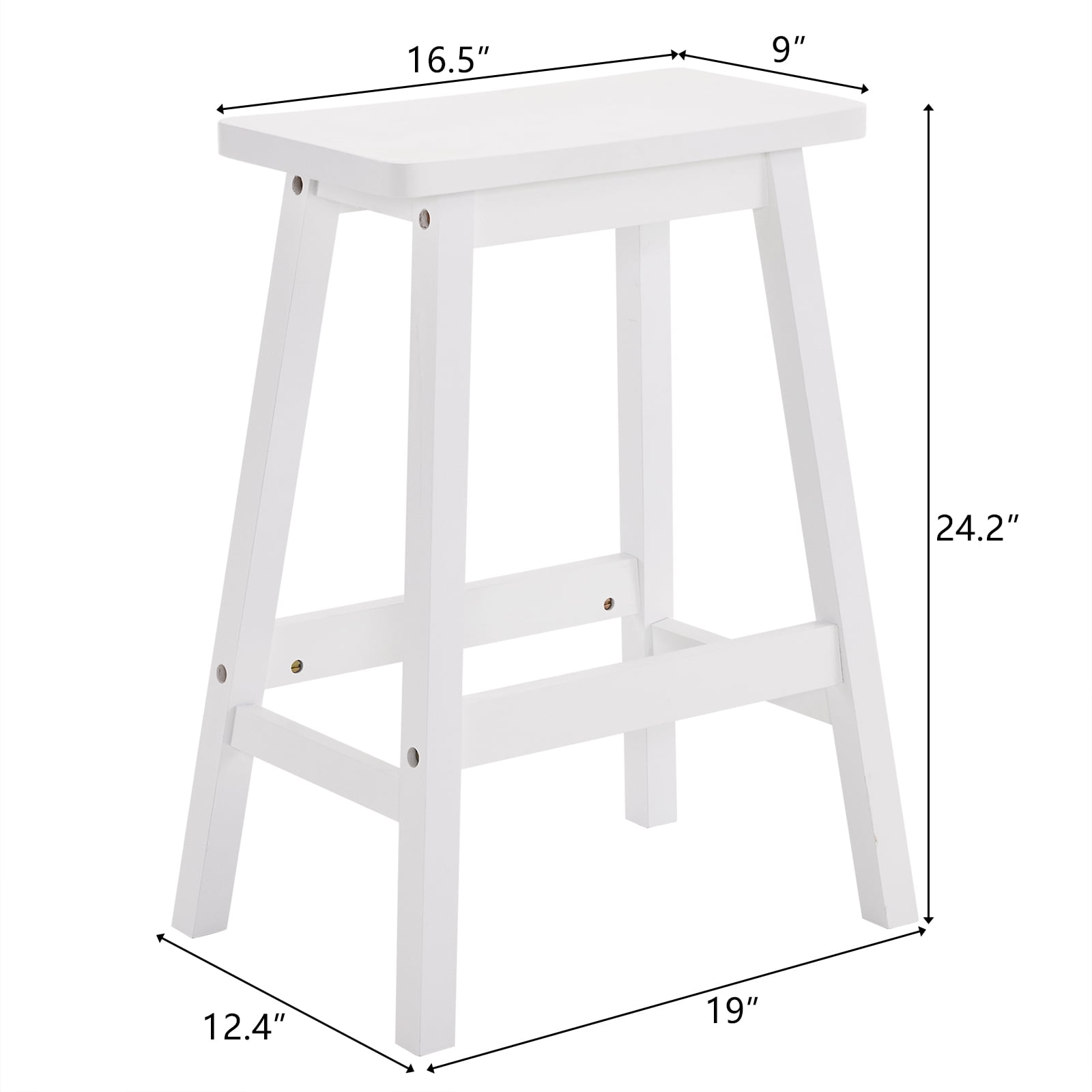 2pcs White Pine Wood Saddle Seat Bar Stools, Counter Height Stools with Foot Rests, Simple Style Seating for Kitchen Home Bar Den Outdoor Patio