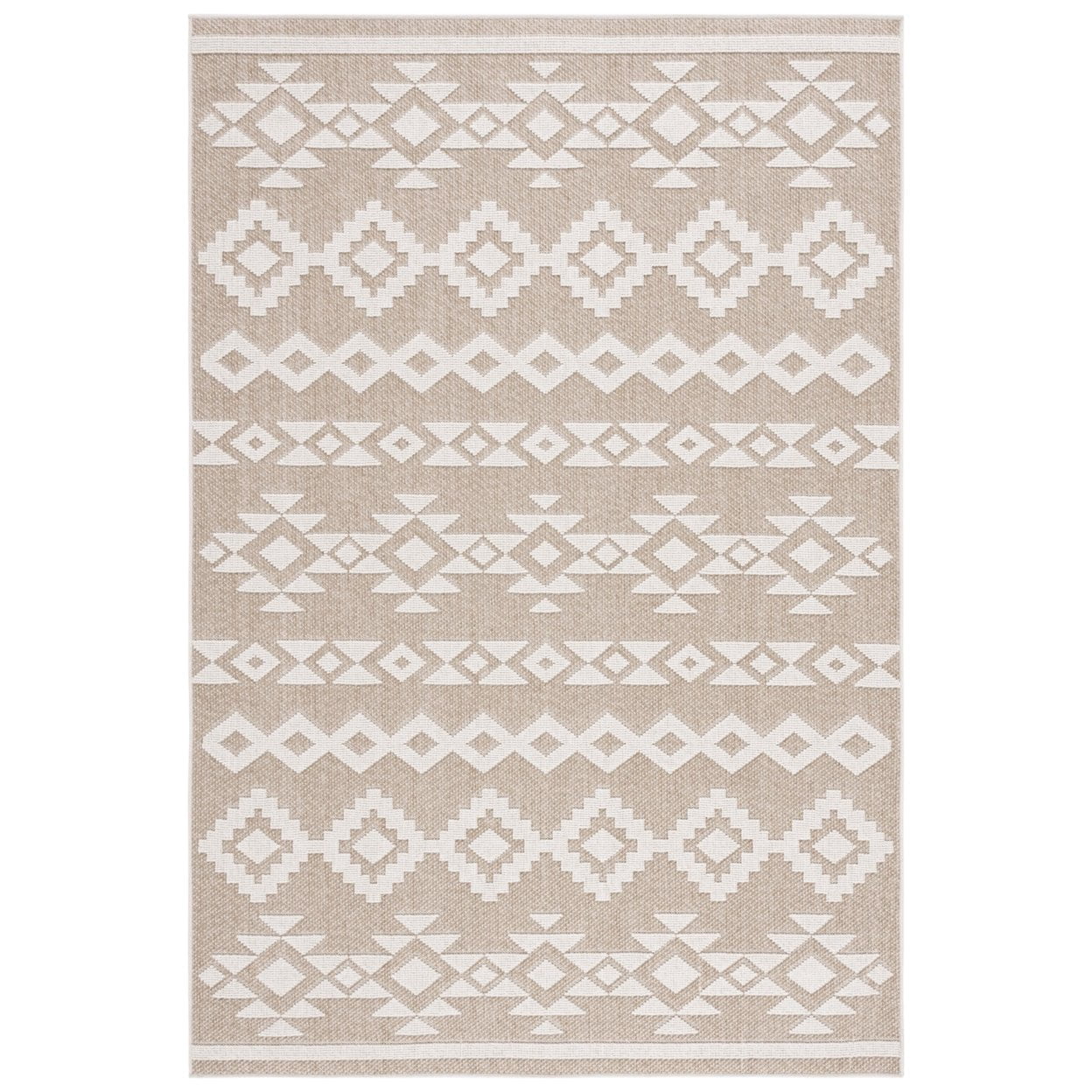 SAFAVIEH Global Caitriona Diamond Indoor/Outdoor Area Rug, Beige/Ivory, 6'7" x 6'7" Round
