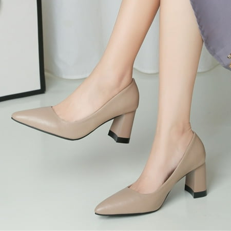 

PhoneSoap Fashion Autumn Women Casual Shoes High Heel Heel Pointed Toe Solid Color Shallow Mouth Slip On Khaki
