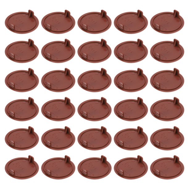 Uxcell 80Pcs Tapas para Agujeros de Bisagra, 35mm (1 3/8") Diámetro Tapas de Plástico para Agujeros de Bisagra Conocidos, Tipo Redondo, Color Marrón