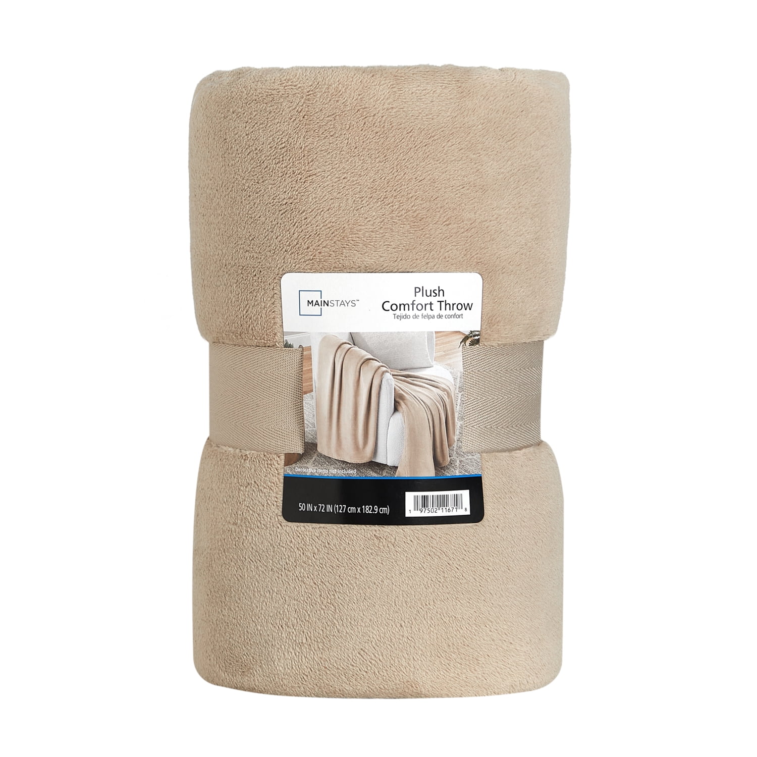 Mainstays Plush Oversized Throw Blanket, Beige, 50 in x 72 in