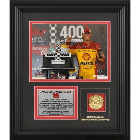 Kevin Harvick 2010 Coke Zero 400 Daytona International Speedway Winner Framed 6x8 Photograph with Engraved Plate and Gold Coin - L E of 329