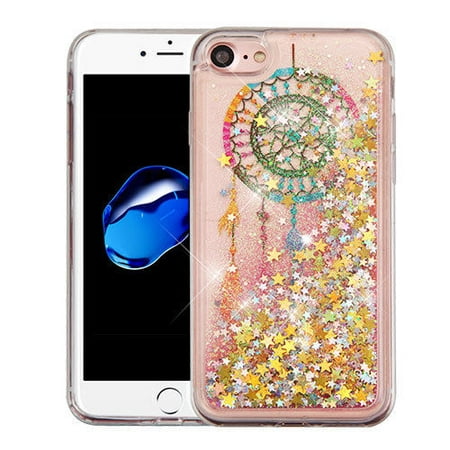 Apple iPhone 7 Case - Wydan Slim Hybrid Liquid Bling Glitter Sparkle Quicksand Waterfall Shockproof TPU Phone Cover -