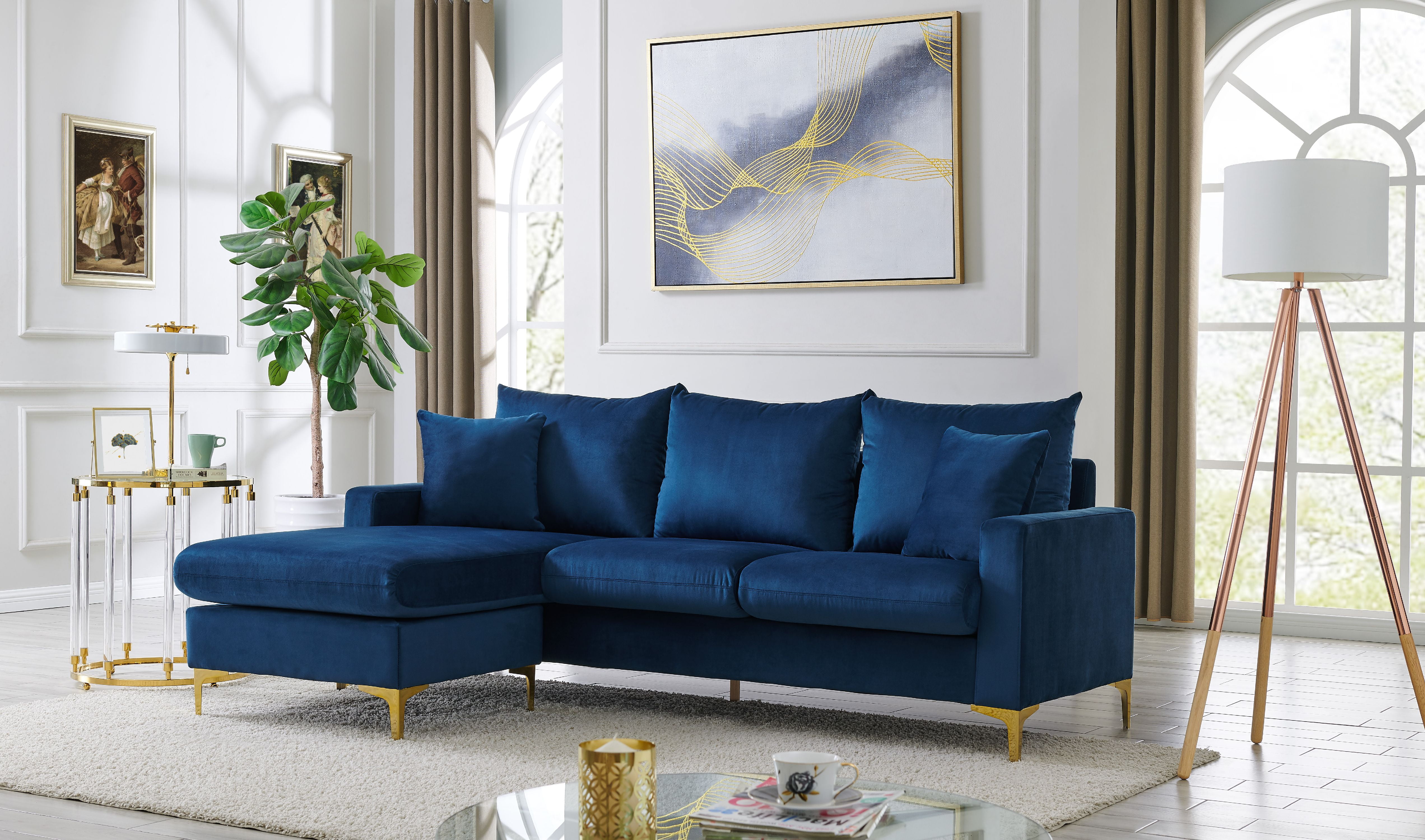 Chic Home Cromwell Velvet Upholstered Modular Sectional Sofa, Navy