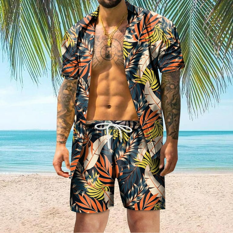 BSDHBS Outfits for Men Male Summer Top Shirt and Shorts Set 2