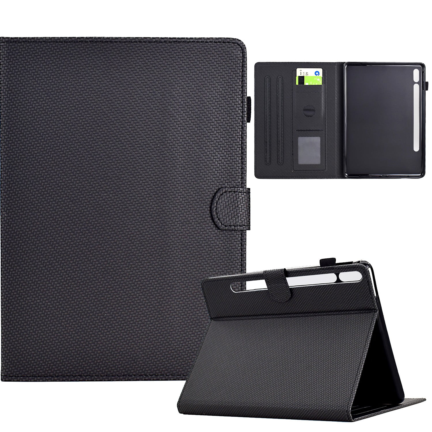 ELEHOLD Leather Wallet Case For Samsung Tab S5e 10.5" (2019) Fiber Pattern Lightweight Folio Stand Cover, Auto Sleep&Week Function, Full Body Protection, Black