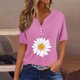 thumbnail image 1 of Fiudx Liquidación de Ahorros de Verano Blusa de Manga Corta con Estampado de Moda para Mujer, Camiseta con Cuello En V, Tops Informales con Botones, 1 of 5