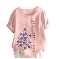 thumbnail image 2 of Womens Summer Cotton Linen T-Shirts Casual Crewneck Dandelion Print Short Sleeve Tunic Tops Loose Comfy Gauze Blouses, 2 of 4