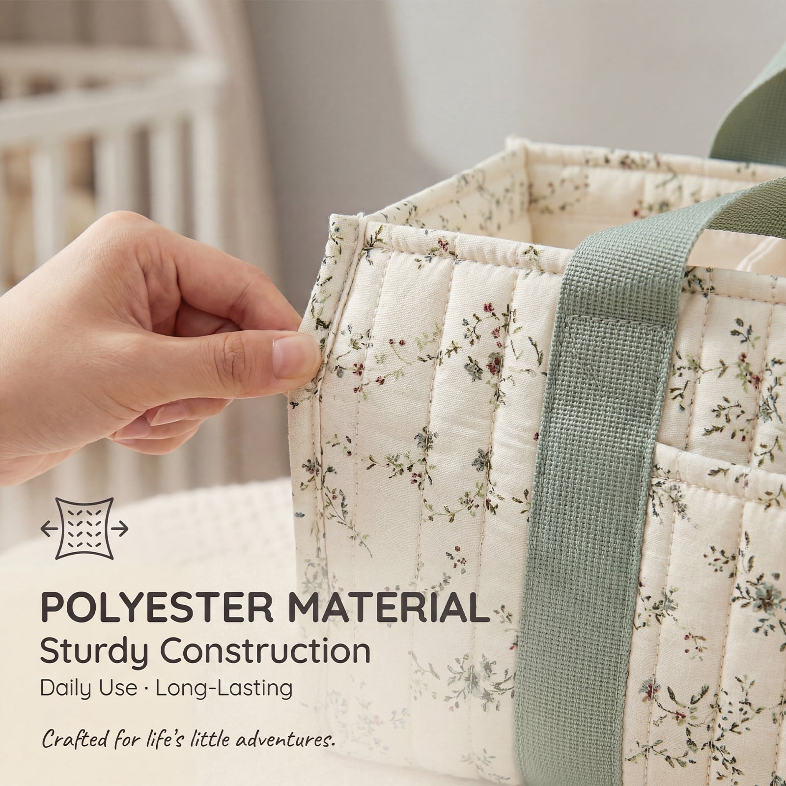 Ikoopy Floral Diaper Caddy Organizer Stylish Nursery Storage Basket Present for Baby Shower Newborn Essential Floral Beige Green