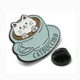 thumbnail image 3 of 10pcs Coffee Cat Alloy Enamel Brooch for Men and Women Pale Turquoise 25x30.5x1.5mm, 3 of 3