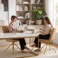 thumbnail image 5 of Set of 2 Velvet Dining Chairs with Unique Ball-Chain Bubble Backrest and Gold Metal Legs, Brown, 5 of 10