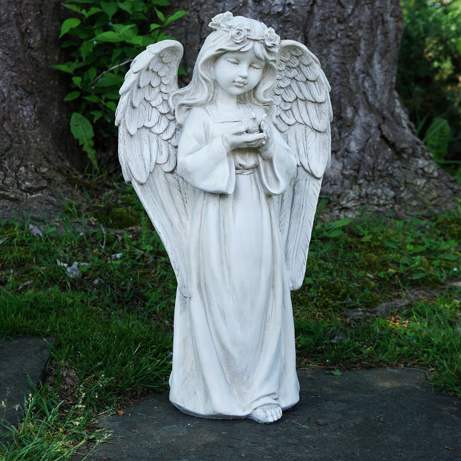 Northlight 20.5" Standing Girl Angel Holding a Bird Outdoor Garden Statue - image 2 of 4