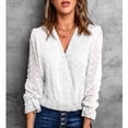 thumbnail image 3 of Blusa de encaje de manga larga con cuello en V para mujer, blusa de manga larga de encaje cómoda y elegante para cita en la oficina, 3 of 6