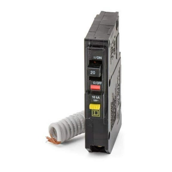 Qwik-Gard QO120GFI Ground-Fault Circuit Breaker, 120 VAC, 20 A, 10 kA Interrupt, 1 Pole
