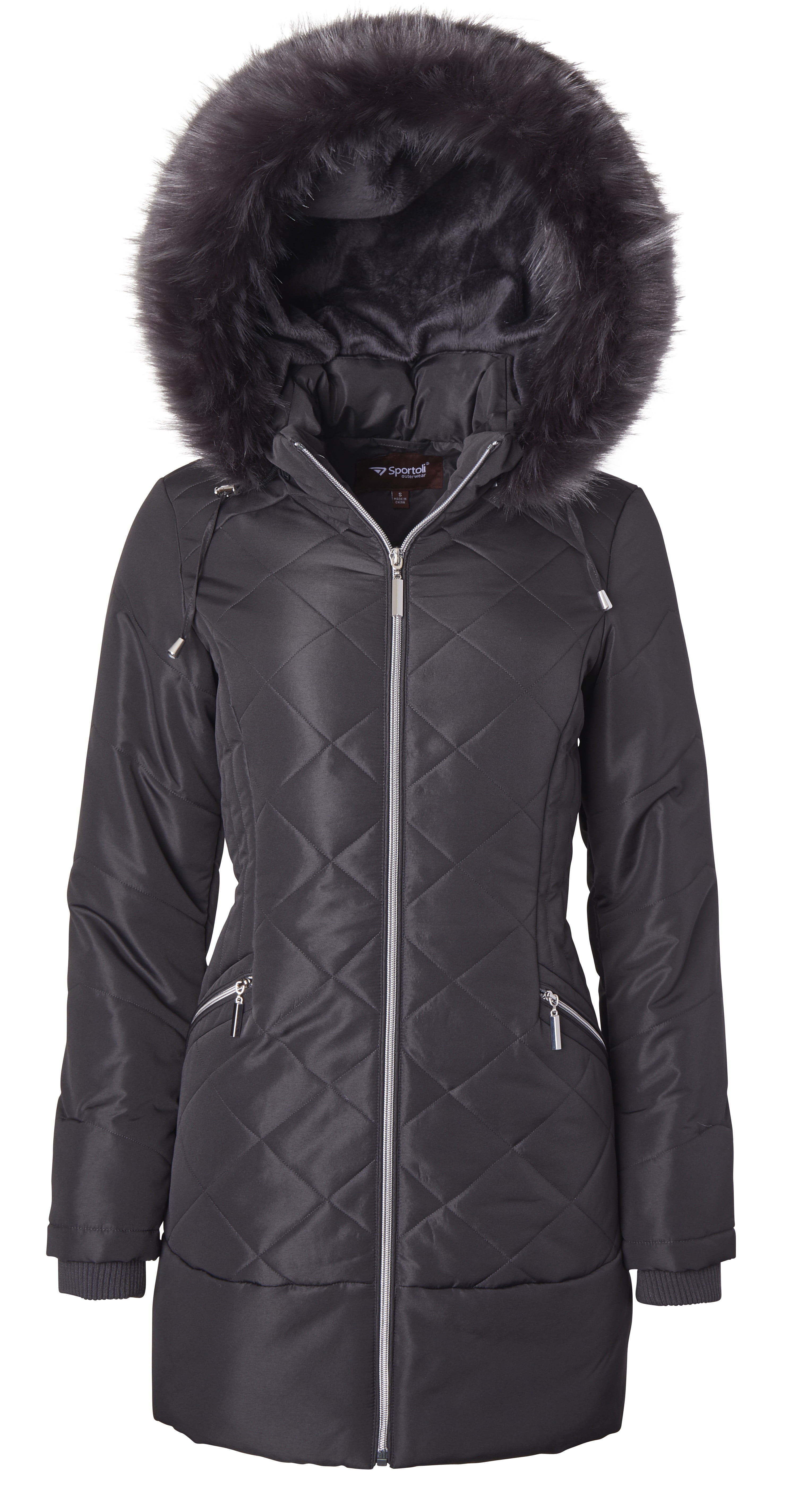 Women Long Down Alternative Winter Puffer Coat Zip-Off Plush Lined Fur Trim Hood 