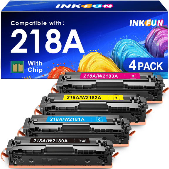 218A 218 Toner Cartridge 4 Pack (With Chip) Compatible for HP 218A 218X W2180X W2180A Toner for HP Laserjet 3301fdw 3301cdw 3201dw 3301sdw 3301 3201 Printer (Black Cyan Magenta Yellow)