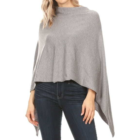 Sakkas Laurel Women's Super Soft Lightweight Cape Poncho Blanket Shawl Pullover - Gray - One Size Regular