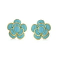 thumbnail image 2 of Bling Jewelry Womens Fashion Enamel 3D Turquoise Rose Flower Stud Earrings Button Style Gold Plated, 2 of 6