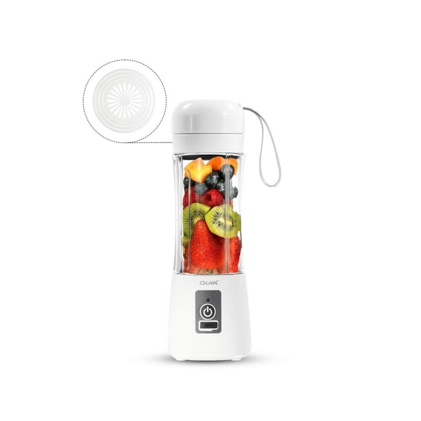 Licuadora portátil Quik inalámbrica de 380 ml para malteadas, blanca