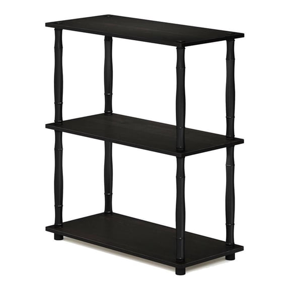 Pemberly Row Wood 3-Tier Shelf Display Rack w/ Classic Tubes in Espresso