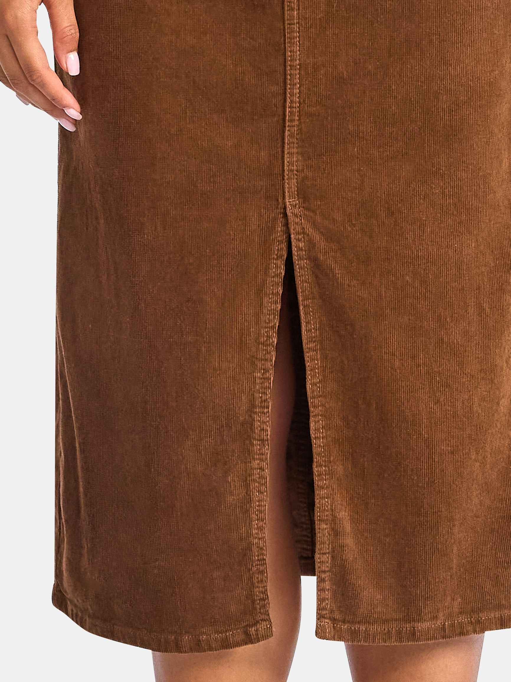 Time and Tru Women's Corduroy Midi Skirt with Front Slit, Sizes 0-20