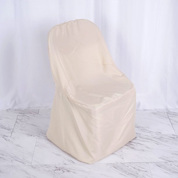 Efavormart Beige Linen Polyester Folding Chair Cover Dinning Chair