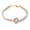 thumbnail image 1 of 1 Uds. Elegante collar de diamantes con flecos de perlas dobles y flores, collar adornado para mujer, 1 of 5