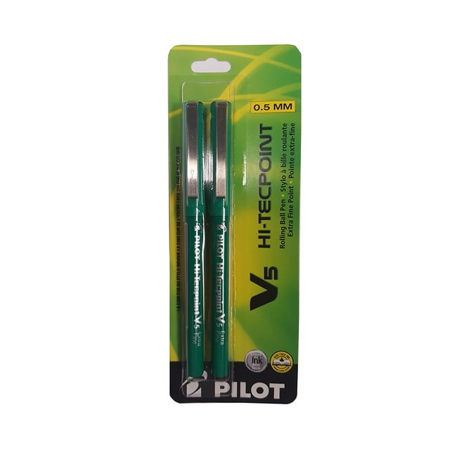 Pilot Hi-Tecpoint V5 Stylos à Bille Roulante, Pointe Aiguille, 0,5 mm, Encre Verte, Lot de 2