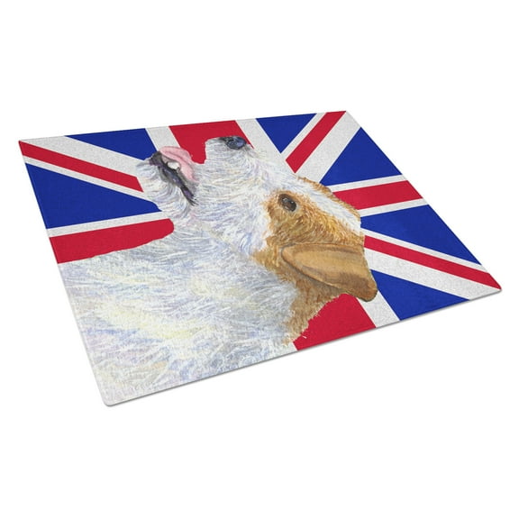 Caroline's Treasures Jack Russell Terrier with English Union Jack British Flag Glass Cutting Board Large Size