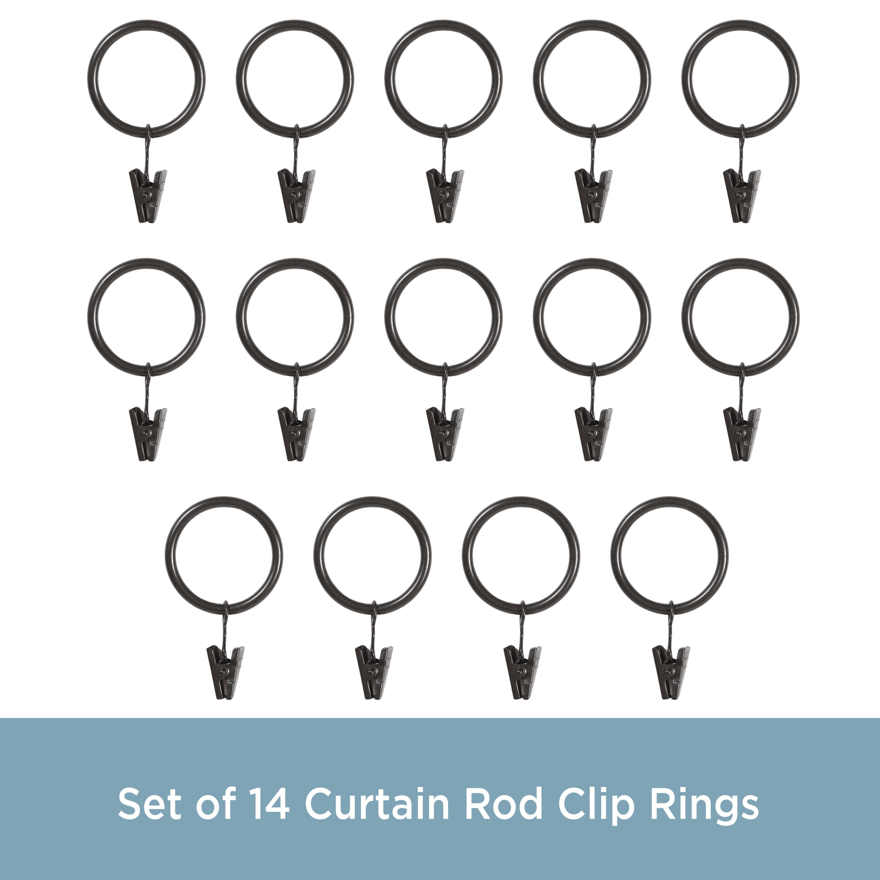 Kenney Clip Rings for 1" to 1-1/4" Diameter Curtain Rods, Oil Rubbed Bronze, Set of 14