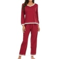 thumbnail image 6 of Lounge Pajama Set for Women 2 Piece Long Sleeve V Neck Tops Shirts and Pants Pj Sets Outfits Soft Sleepwear Loungewear, 6 of 6