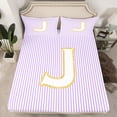 thumbnail image 2 of Feelyou Cartoon Initial Letter Full Size Sheets, Kawaii Monogrammed J Bed Sheets, Dreamy Purple Stripes Sheet Sets, Microfiber Bedroom Decor, 4 Pieces, 2 of 7