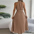 thumbnail image 3 of Women's Sleeveless Halter Neck Pleated Midi Cocktail Dresses A Line Flowy Beach Maxi Dress with Belt, 3 of 6