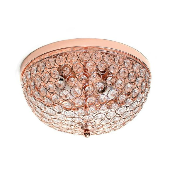 2 Light Elipse Crystal Flush Mount Ceiling Light, Rose Gold