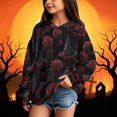 thumbnail image 4 of Grblisyd Halloween Hoodies For Teen Girls Long Sleeve Skeleton Floral Print Cute Hoodie Lightweight Y2k Fall Oversized Hooded Sweatshirt, 4 of 5