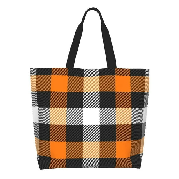 Disketp Orange Plaid Bolsa Tote Estampada para Mujer, Bolso de Hombro y de Mano para Compras y Viajes