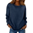 thumbnail image 6 of Otntypg Denim Sweatshirts for Women Fashion Long Sleeve Pullover Tops Trendy Oversized Casual Crew Neck Basic Jean T-Shirts Navy L, 6 of 10