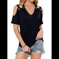 thumbnail image 3 of Blusa de Punto con Hombros Descubiertos y Cruzados para Mujer, Informal, Elegante, con Textura, para Verano Negro XL, 3 of 10