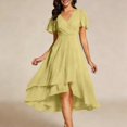 thumbnail image 2 of Uobin Women's Summer Chiffon Dress V Neck Ruched Short Sleeves Elegant Casual Party Dress for Outdoor Events And Daily Wear, 2 of 4